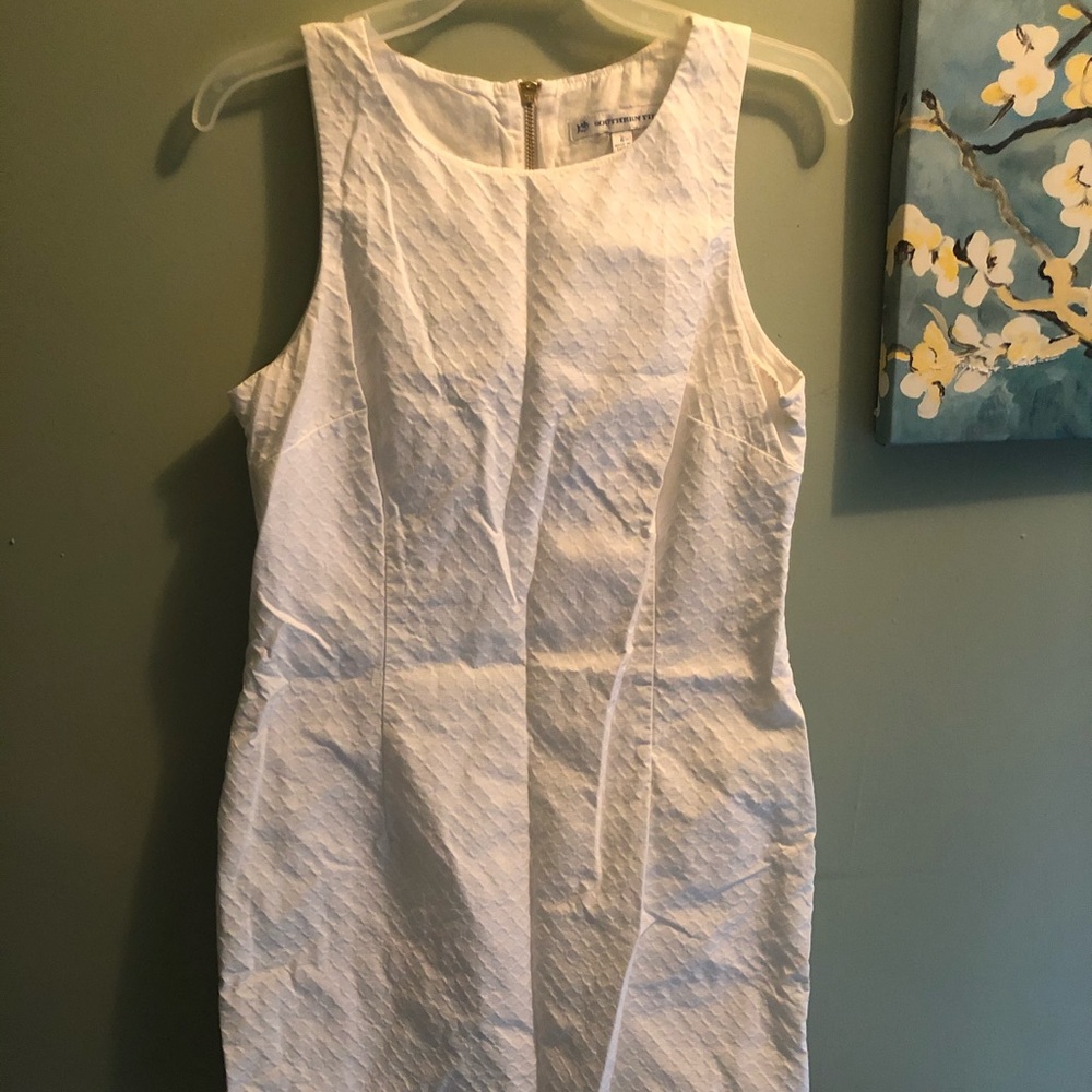 Southern Tide White Scallop Shift Dress